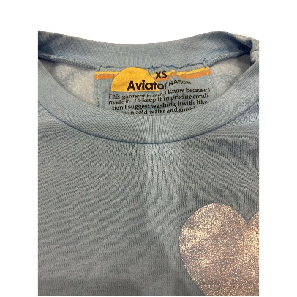 Aviator Nation Glitter Heart Relaxed Crewneck Sweatshirt Blue Size XS New - Picture 5 of 11